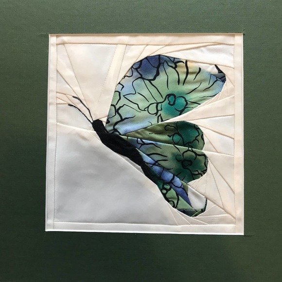 Butterfly Wall Art from Fabric Art  11.5" Sq  Framed with Glass - Picture 2 of 5